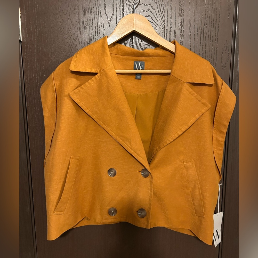 NWT Worthington Sleeveless Double-Breasted Brown Crop Jacket XXL - Picture 2 of 8